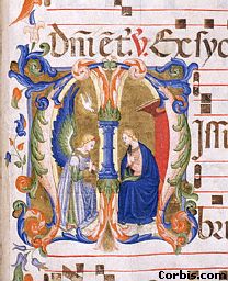 Ornamental letter of the Annunciation, from an old manuscript